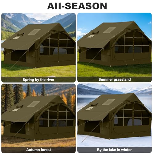 Image of Inflatable Camping Tent,2 /4 /6 /8 Person Glamping Inflatable Tents with Awning, Quick Setup Blow Up Tents with Pump, Waterproof Oxford Inflatable House for Camping, Air Glamping Hot Tents for Adult
