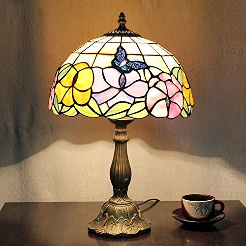 Preisvergleich Produktbild Tischlampe Retro Tiffany Stil Glasmalerei Hotel Schlafzimmer Taste Schalter BeleuchtungEinfache europäische Schreibtische Lampe, D30 × H49cm