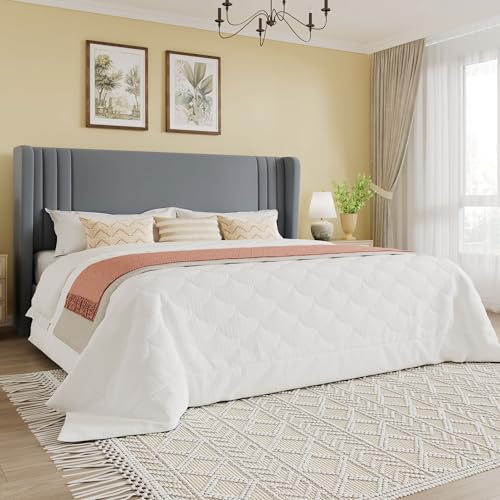 SHA CERLIN King Size Velvet Platform Bed with Tufted Headboard