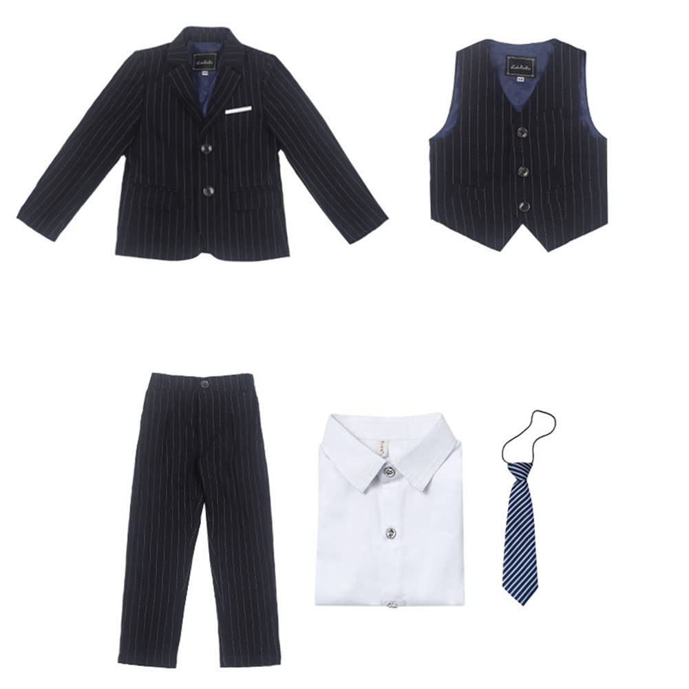 DAIHAN Ropa de Rendimiento para niños Ropa Bautizo para Vestir Traje de Fiesta Trajes de Bautizo Chaleco a Rayas Chaleco Camisa Pantalones Conjunto Ceremonia de Cena de Boda