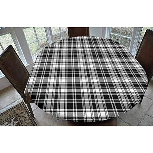 SoSung Abstract Decor Polyester Fitted Tablecloth,British Tartan Pattern with Vertical and Horizontal Symmetric Stripes Image Oval Elastic Edge Fitted Table Cover,Fits Oval Tables 68x48 Black White