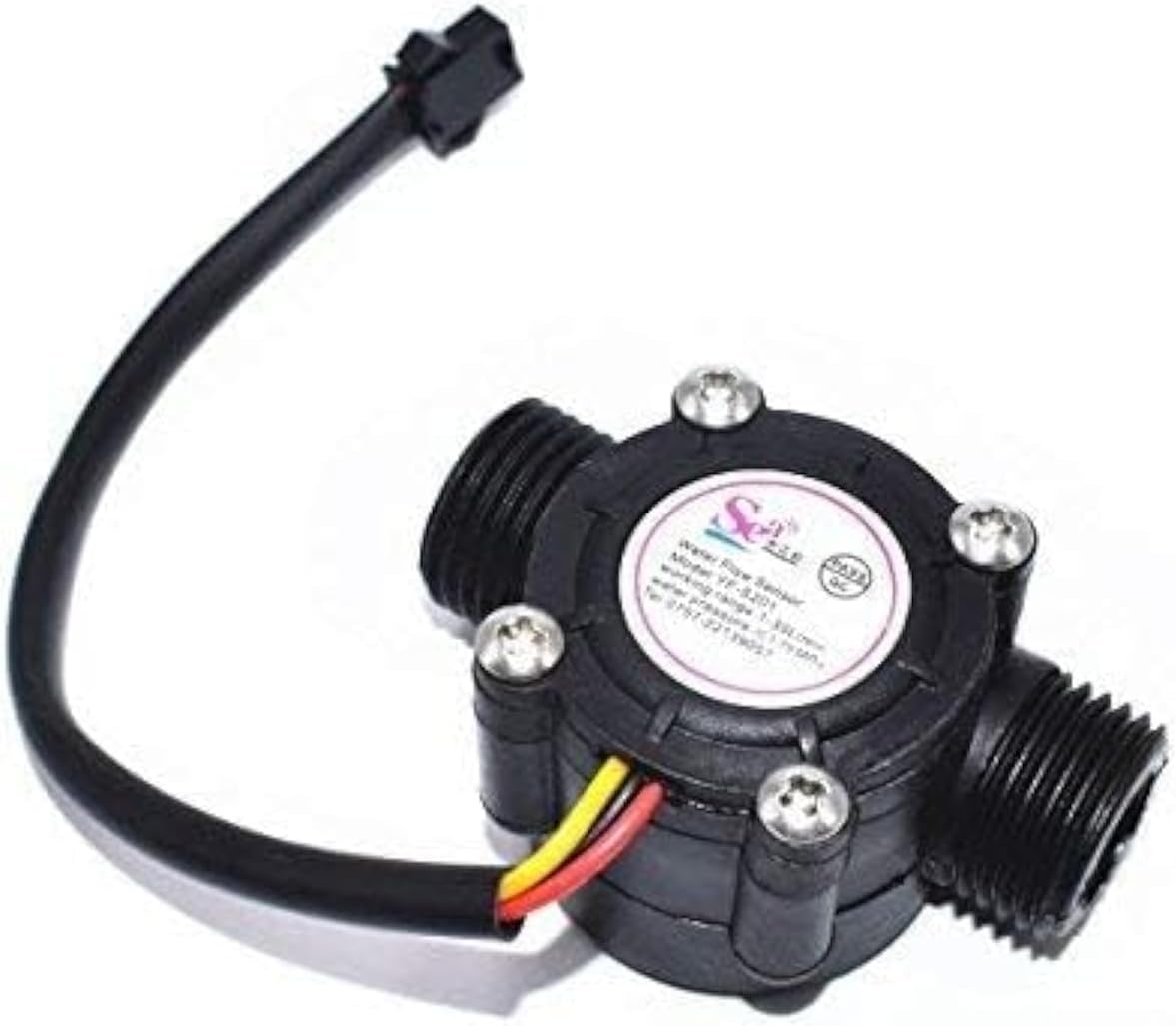 Besomi Electronics YF-S201 Flow Sensor Measures 1 to 30L/minute Standard 1/2 inch nominal pipe connection 5V TTL output 15cm (5.9 inches) cable length