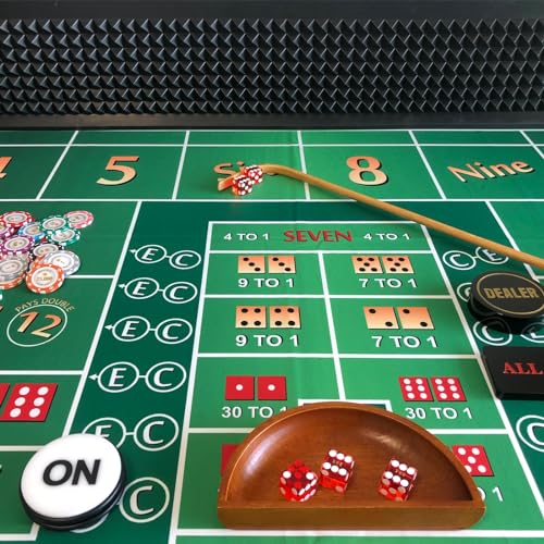 Yuanhe Craps Table Top Set - Includes Black Craps Diamond Pyramid Bumper Rubber Felt Wall, Casino Grade AAA Precision Serialized 19mm Dice Set,Poker Dealer Button