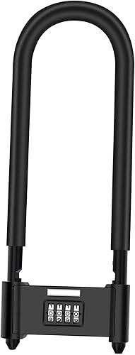 Miniatura 12 de Candado de combinación de 4 dígitos, bloqueo de código de seguridad en forma de U antirrobo resistente con grillete ajustable, para bicicletas,