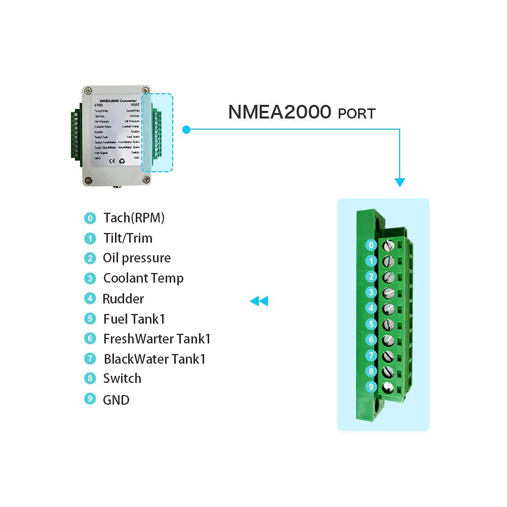Convertitore NMEA2000 per yacht barca, scatola convertitore impermeabile IP67 9‑32 V Converti sensore singolo in NMEA2000