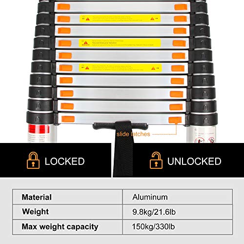 BEETRO 12.5ft Aluminum Telescoping Ladder, Extension Folding Ladder, Multipurpose Ladder for Roofing Business, Outdoor Working, Household Use and More, 330 LB Capacity