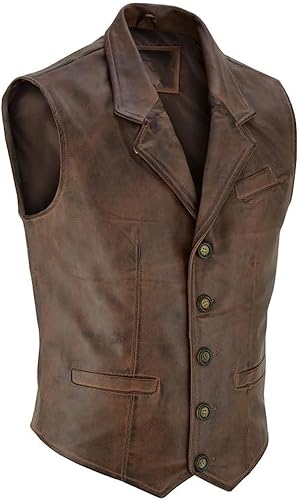 Miniatura 3 de Chaleco de cuero clásico estilo club para hombre, chaleco de cuero para motocicleta, con bolsillos ocultos para armas