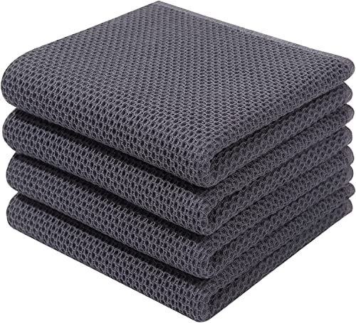 Moosfor 100% Cotton Tea Towels, Highly Absorbent Soft Dish Cloths, Quick Drying Kitchen Cloths for Washing Up Pack of 4