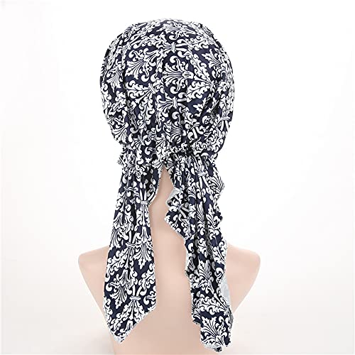 Beauty Yfjh Scarf Cotton Lined Pretied Beanie Turban Chemo Pre-Tied Headwear Bandana For Cancer Navy #TOP7