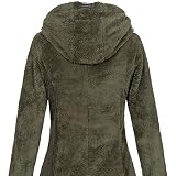 Sublevel Damen Teddyfleece-Jacke Mantel LSL-357 mit Kapuze ivy Olive M
