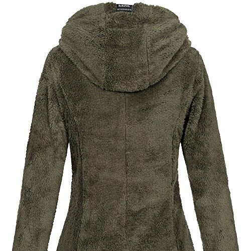 Sublevel Damen Teddyfleece-Jacke Mantel LSL-357 mit Kapuze ivy Olive M