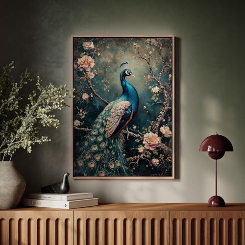Toile murale paon salon décoration esthétique vintage 60x80