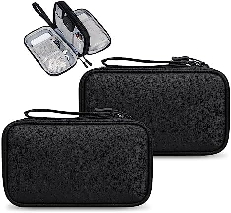 Electronics Travel Organizer 2 Pcs Tech Pouch with Double Layer Design Cable Organizer Bag Travel Essentials Waterproof Portable Storage Bag for Cable, Cord, Charger, Phone, Earphone,Black