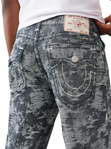 True Religion Men's Jacquard Bobby Super T Flap Jeans 32" Inseam – Relaxed Bootcut Denim with Patterned Finish4