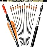 Lanneret Archery Carbon Arrows for Compound & Recurve Bows，28Inch Carbon Practice Bow Arrow with Removable for Youth Compound & Recurve Bow Target (Pack of 12) Orange