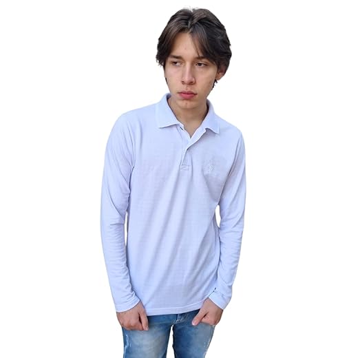 Camisa Polo Básica Algodão Manga Longa Bainha Jacquard Casual Slim