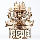 Adult 3D Wooden Christmas Music Box Assembly Kit DIY Wind-Up Mechanical Model Carousel Set Desktop Toy Birthday Gift Decorative Item Suitable for Teens 14+