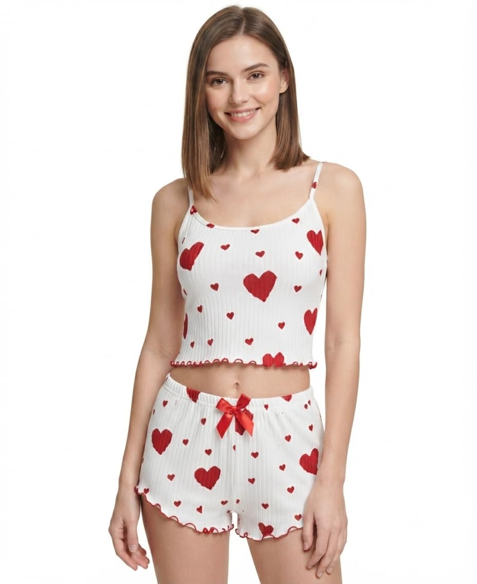 Women's Butterfly Print Cami Shorts Night Suit Set | Rib Polyester Sleeveless Sleepwear | Soft Summer Lounge Wear | Pack of 1-picture-46