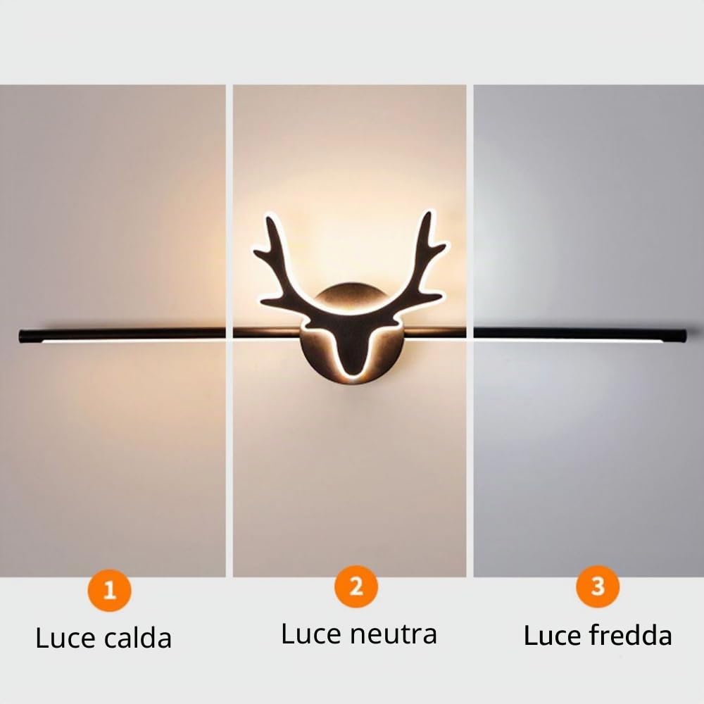 Mengjay Applique da Parete Interno Moderno,Lampada da Specchio LED Bagno 3000K/4000K/6000K,Lampada da Parete Corna di Cervo Decorative Illuminazione a Parete per Camera da Letto Soggiorno (60cm)