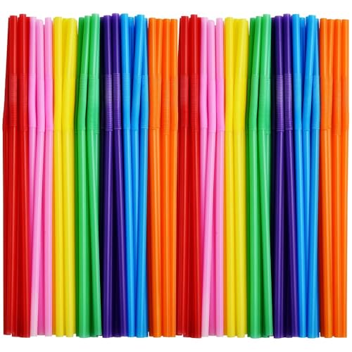 Plastic Bright Color Bendable Straws (144pc)