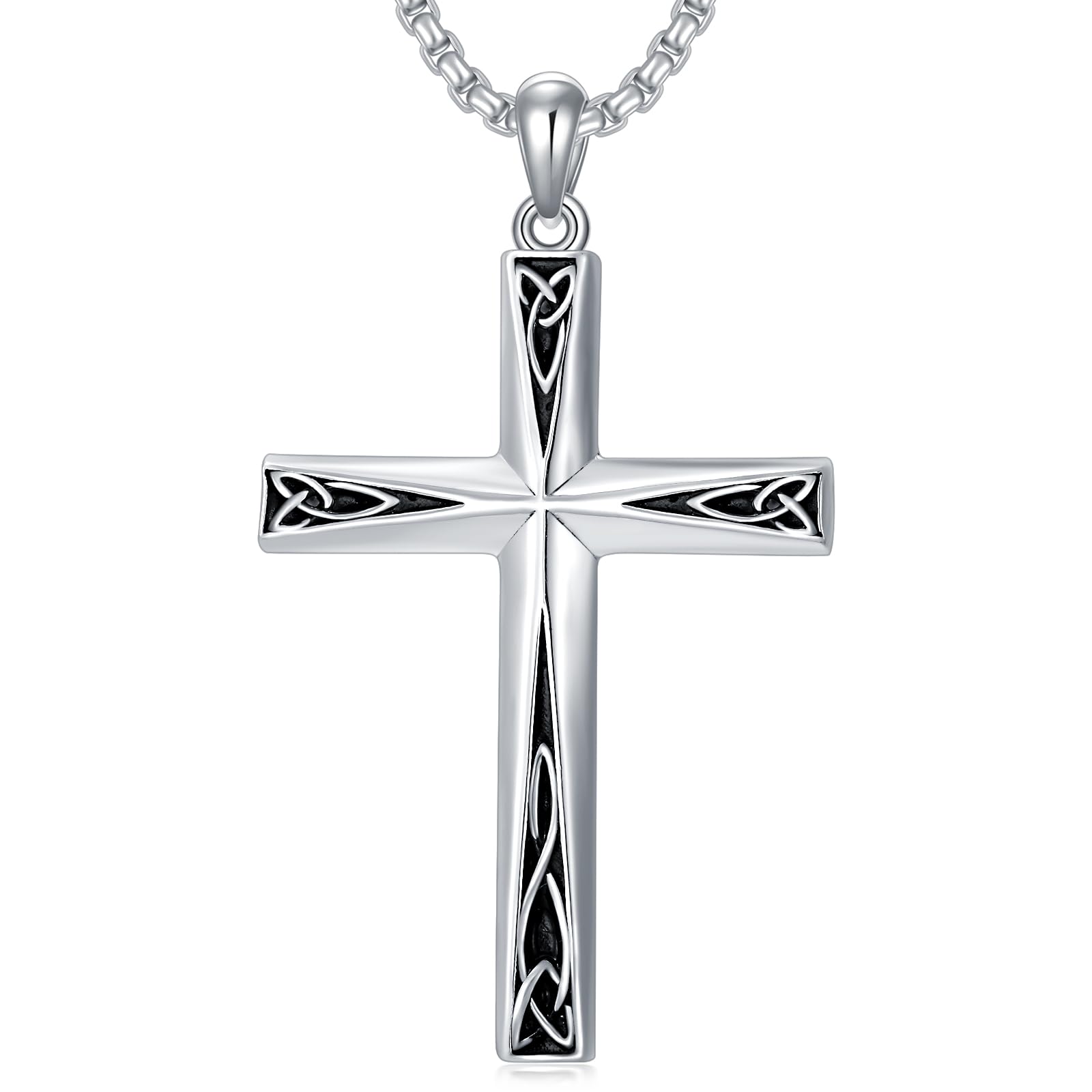 925 Sterling Silver Cross Pendant Necklace for Men Women Amulet Necklace Protection Jewelry Religious Gifts(With Gift Box)