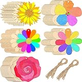 Kathfly 50 Pieces Flowers Unfinished Wooden Cutouts for Crafts Sunflower Wood Slices Flower Wooden P