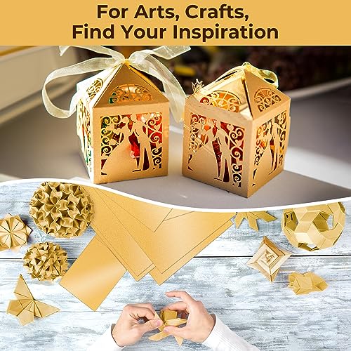 Ohuhu Yellow Shimmer Cardstock 100 Sheets - 8.5" x 11" Heavyweight 80lb Double-Sided Shimmer Shiny Card Stock Paper for Crafts DIY Making Cards Invitations