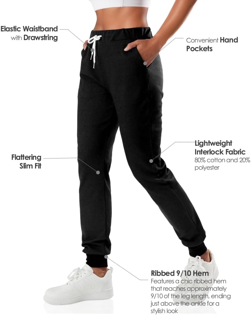 GIVON Women's Jogger Pants 9/10 Length Slim Fit Lightweight Sweat Pants with Pockets for Yoga Gym Workout Sweatpants