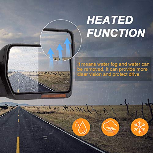 ROADFAR Towing Mirror Compatible With 2004-2014 For Ford For F150 Pickup Truck Tow Mirror With Right Side Power Control Heated Turn Signal Puddle Light Chrome Housing with Reflective Stripe - Thumbnail 4