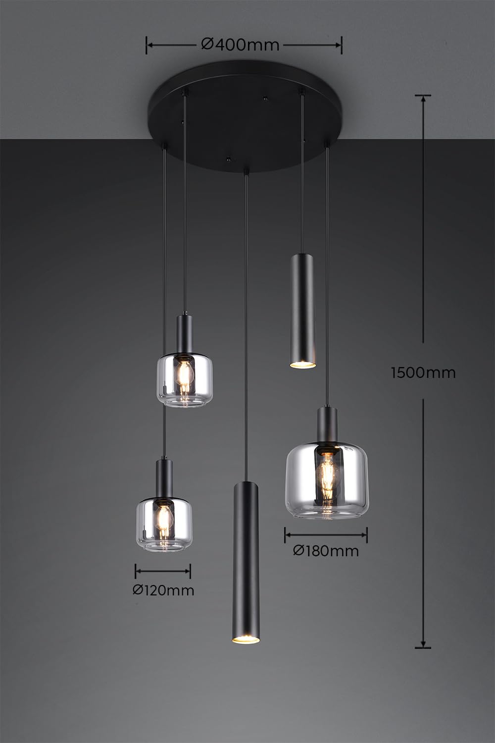 TRIO LIGHTING FOR YOU Sospensione Trio Lighting Mataro 1xe27 2xe14 2xgu10 Opaco - 364130532, Nero