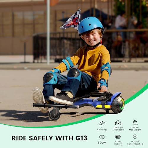 Image of Gyroor G13 Hoverboard with Seat Attachment 6.5 inch All-Terrain Go Kart | LED Lights, Bluetooth Speaker, UL2272 Certified, Adjustable Frame, 7.75 MPH Max Speed, Hoverboard for Kids and Adults