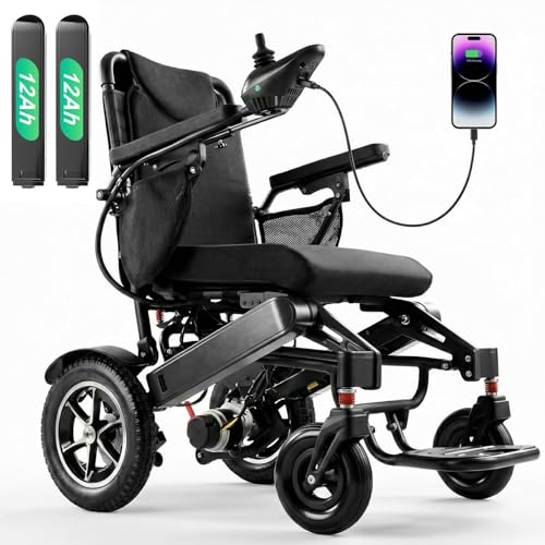 Image of 35-Mile Long Range Electric Wheelchair for Adults, 20 inch Wider Seat, All Terrain Foldable Powered Wheelchair with Dual 12Ah Batteries and Large Tires, Supports 350 lbs, for Home, Park, Black