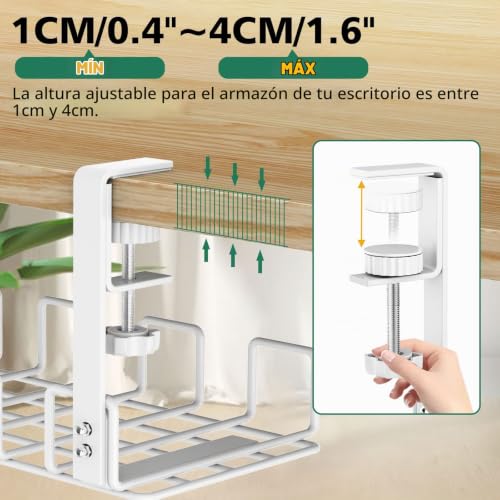 Miniatura 3 de Reflying Sin Perforación Bandeja De Gestión De Cables Debajo Del Escritorio, Bandeja De Cables Con Abrazadera, Robusta Bandeja De Gestión De Cables Metálicos Para Regletas, Blanco, 1 Paquete