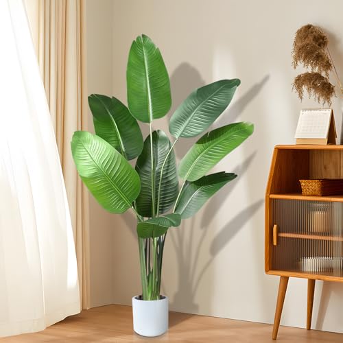 Planta Artificial Grande de 120 cm, Plantas Artificiales Decorativas Grandes con 8 Hojas, Platanera Artificial Maceta para Interior Exterior, Hogar, Oficina, Jardín