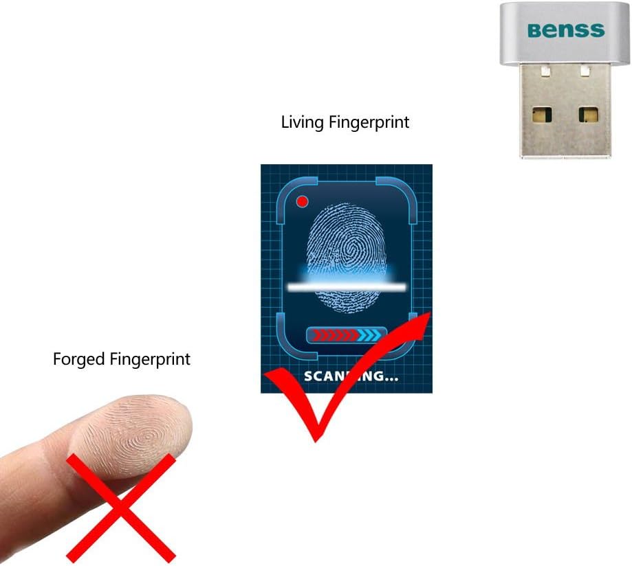 Benss Mini USB Fingerprint Reader Analyzer for Windows 10 Hello, Wireless Biometrics Computer Security Login Lock with WQHL Certification for PC Laptop, 2 Years Warranty