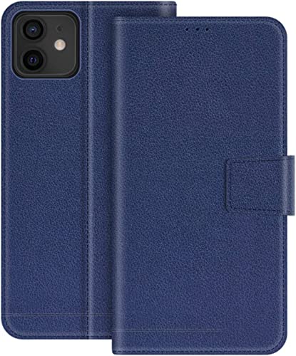 Étui en cuir de qualité supérieure pour iPhone 12 Pro bleu avec fentes pour cartes