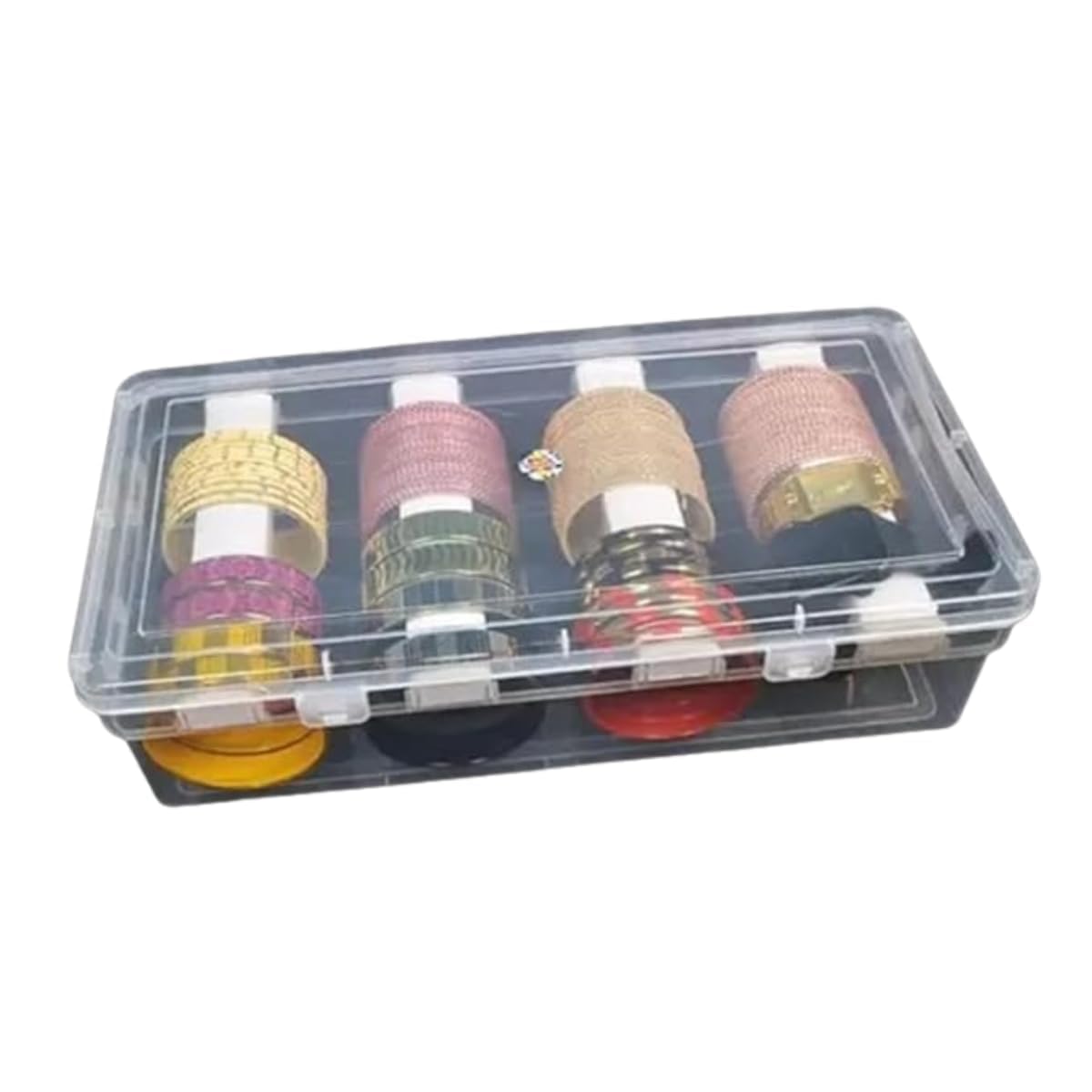 AANIJ Plastic Bangle Box Organizer with 4 Adjustable Rods, Clear Lid for Easy Viewing, Multi-Compartment Dustproof Design, Transparent, 32 cm x 17 cm x 8.5 cm-image-28