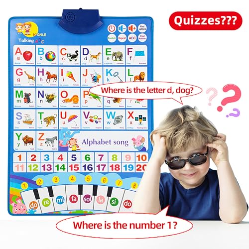 ED-Lumos Bildungsspielzeug Spanisch Englisch Wanddiagramm Klavier Musik Plakat Zahlen 1-20 Kinder Montessori Spielzeug Interaktives Bildungsspielzeug Lerngeschenk für Kleinkinder 2-4
