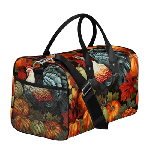 Thanksgiving Turkey Travel Duffle Bag for Women Men Foldable Waterproof Weekender Bag Carry on Tote for Overnight Sports Gym Pumpkin Thanksgiving3