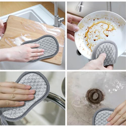 Image of 4 Pack Dish Sponge for Washing Dishes Cleaning Kitchen, All-Purpose, Non Scratch, Rough Scrubbers Side for Non-Stick Cookware, Soft Microfiber Scrub Side for Dishes,Reusable Dishwashing Sponges