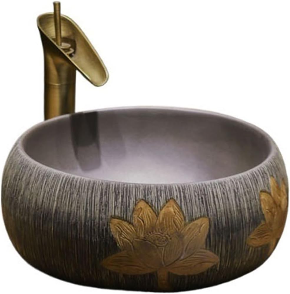 バスルームベッセル ヴィンテージ カウンタートップ 洗面台 つや消しスクエア洗面台 ラウンド洗面台 中国アート セラミックバスルーム