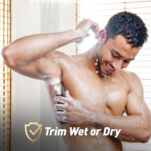 Image of Body Hair Trimmer for Men: Pubic Hair Trimmer with Mirror & LED Light - Electric Ball Shavers with Ceramic Blades & Travel Lock - Body Groomer IPX7 Waterproof Wet or Dry Use for Groin /Legs /Chest