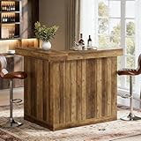 LITTLE TREE L Shaped Bar Table with Storage Shelves, 43.3" Height Rustic Home Bar Unit with 3 Tier Open Shelving, Corner Wine Cabinet, for Restaurant, Pub, Home Office, Easy Assembly, Rustic Brown