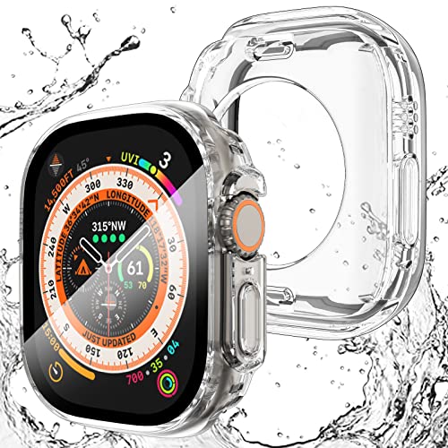 Newways 2 In 1 Waterproof Case For Apple Watch Ultra 49Mm Screen Protector, 360 Protective Glass Face Cover Hard Pc Bumper + Back Frame For Iwatch Ultra Accessories 49 Mm, Clear #TOP4