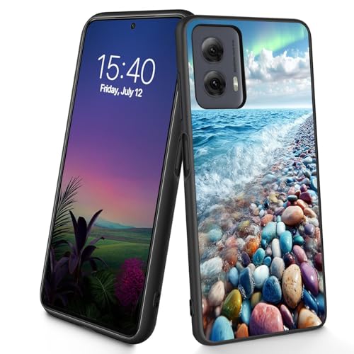Bxgolkgd Designed for Motorola Moto G Power 2024 6.7 inch Case,Slim Soft TPU Silicone Shockproof Anti Slip Protective Cover,Aurora Beach Pebble Wave