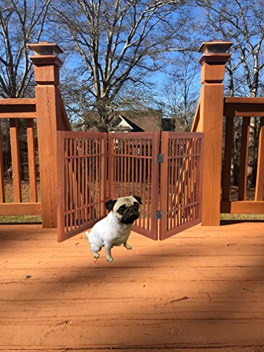 Pet Dog Gate Strong And Durable Freestanding Folding Acacia Hardwood Portable Wooden Fence Indoors Or Outdoors By Urnporium (Brown Pet Gate, 3 Panel 24" Tall) #TOP3
