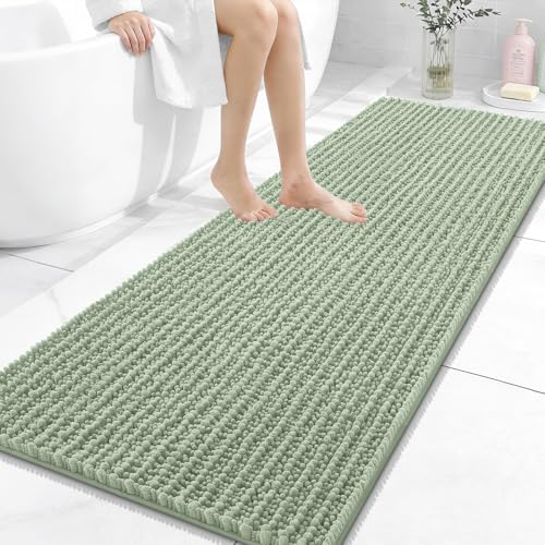 Image of OLANLY Long Bathroom Rugs Runner 59x24, Thick Soft and Absorbent Chenille Bath Mat, Non-Slip, Machine Washable Quick Dry Bath Rugs for Tub Shower Floor, Home Decor Accessories, Sage Green