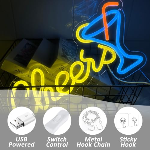 Image of Neon Cheers Sign for Home Bar - LED Wall & Desk Decor - USB Powered Neon Beer Sign for Man Cave, Bar, Club, Pub, Party Decoration