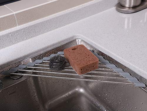 Shuyue Triangle Dish Drying Rack For Sink Corner Roll Up Dish Drying Rack Folding Stainless Steel Multipurpose Over The Sink Corner Dish Drainer Mat For Kitchen (Grey) #TOP4