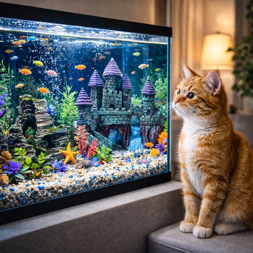 Mechpia 13 Pieces Aquarium Decorations Kit, Fish Tank Decorations Set Small Resin Castle and Rockery Betta Fish Cave Hideout Coral Artificial Plastic Plants Ornament Accessories - Image 6